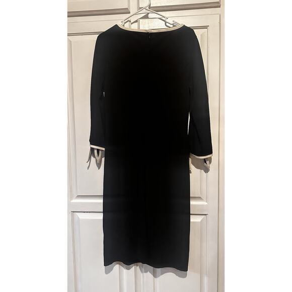 Talbots Size Medium Bow Sleeve Trim Ponte Shift Dress Black Classic Office - Picture 5 of 10